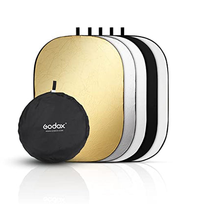GODOX 32"x47"/80x120cm Collapsible Photography Light Reflector, 5-in-1 Oval Multi Disc Diffuser with Carrying Bag - Gold, Silver, Black, White, Translucent for Video Studio Outdoor Lighting - size: 32x47inch/80x120cm