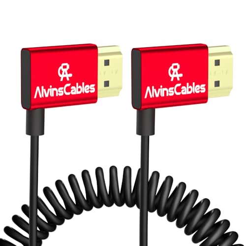 Alvin's Cables 8K HDMI Cable 2.1 48Gbps High Speed Φ2.4mm Ultra-Thin HDMI 8K@60Hz 4K@120Hz for Sony A7 A9, BMPCC, for Canon C70, for Atomos Ninja, for SmallHD, Right to Right Angle Coiled Cable - color: Right to Right, size: 11.8in-31.5in Coiled