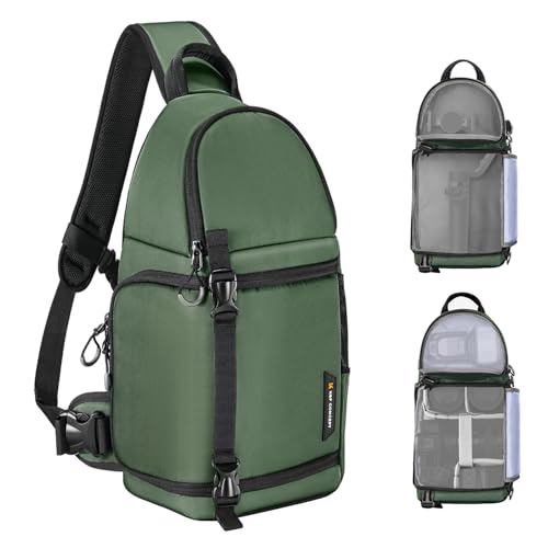 K&F CONCEPT Camera Sling Bag Crossbody Bag Camera Shoulder Backpack DSLR/SLR/Mirrorless Photography Bags Compatible with Canon/Nikon/Sony/Fuji/Gopro/DJI - color: Green, size: Medium