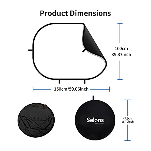 Selens Black White Backdrop 59x39.3inches Pop Up Collapsible Background with Carrying Bag for YouTube Streaming Photo Studio Photography - color: Black White, size: 39 x 59 inches