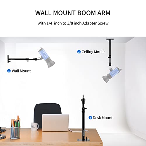 Photography Studio Wall Mount, Camera Wall Ceiling Mount Boom Arm Up to 22" for Photo Video Monolights, Umbrellas, Reflectors, Overhead with 3/8" 1/4" Thread