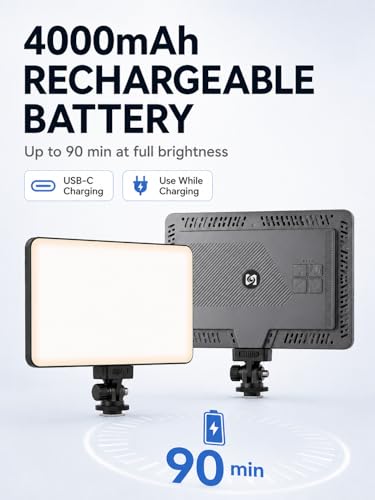 LED Video Light Panel, Dimmable DSLR Camera Light for Pictures Photo Video Recording with 4000mAh Rechargeable Battery, Cold Shoe, 240pcs Lamp Beads, CRI>95 2700K-6500K for Photography Live Streaming