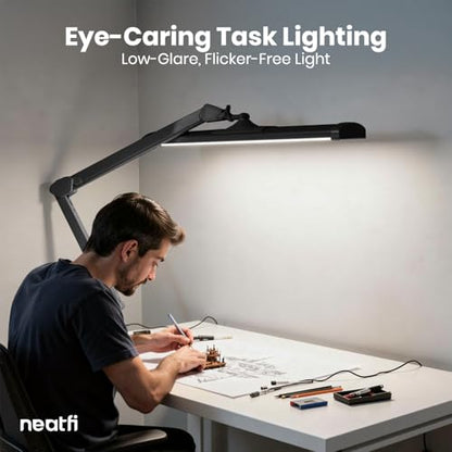 Neatfi Ultra 3,500 Lumens LED Desk Lamp with Clamp – 45W, 270 SMD LEDs, Shadow-Free | Adjustable Brightness | Task Light for Nail, Craft & Office (Black, 26-Inch Wide Shade) - color: Black