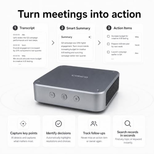 AI Conference Speakerphone Computer Speaker Voice Recorder | AI Meeting Summaries • 4 Mics • Noise Reduction • Bluetooth 5.3 • 24H Calls • For Individuals & Teams • Zoom/Teams/Meet/Webex