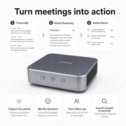 AI Conference Speakerphone Computer Speaker Voice Recorder | AI Meeting Summaries • 4 Mics • Noise Reduction • Bluetooth 5.3 • 24H Calls • For Individuals & Teams • Zoom/Teams/Meet/Webex