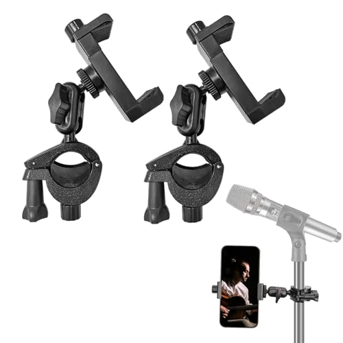 2 Pack Microphone Stand Phone Holder, JCWNIY Universal Mic Stand Phone Holders Adjustable 360° Swivel Phone Holder for Mic Stand Phone Clip Clamp Mount for iPhone, Android, Any Smartphones - style: Two Pack