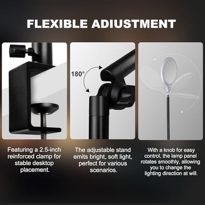 Ring Light for Streaming, 10'' Full Screen LED Ring Light for Desk with 360° Adjustable Arm, Video Conference Lighting for Zoom Meetings, Live Streaming, Podcast, Content Creator, TikTok, YouTube - size: 10" ring light