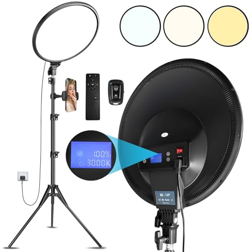 MACTREM 14in Large Ring Light with 71" Tripod Stand/Phone Clip,LCD Display 40W 6000K Full-Screen Selfie Ring Light for Live Stream, YouTube, TikTok, Video Recording, Makeup,Barber,Tattoo,Photography - size: 14 inch with Tripod Stand