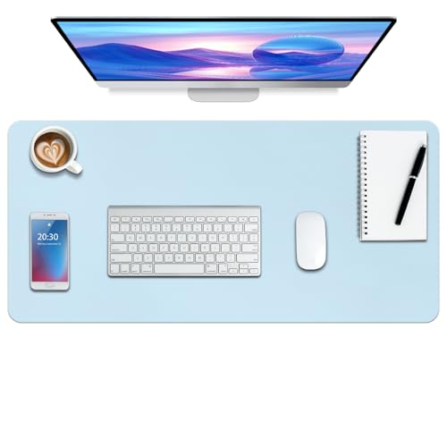 Boutilon Leather Desk Pad Protector,Non-Slip Mouse Pad,Laptop Desk Pad,Office Mouse Mat,Waterproof Leather Desk Blotter,Desk Writing Pad for Office and Home (S-Light Blue,24"x 14") - color: Light Blue, size: 14" x 24"