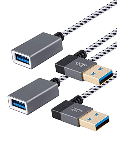 CableCreation [2-Pack Short USB 3.0 Extension Cable Right Angle, 1FT Male to Female Extender Cord for Flash Drives, Keyboard, Scanners, PlayStation, 0.3m, Space Grey - size: 1FT-2Pack, style: Right Angle