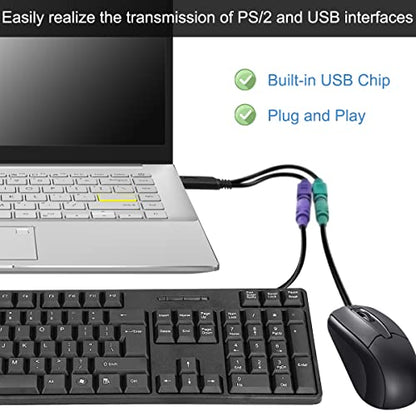 PS/2 to USB Adapter Keyboard Mouse Adapter Cable, PS/2 Female to USB A Male Plug with Chip, 2 PCS 2 in 1 PS-2 to USB 2.0 Converter Cord - color: Black - USB to PS/2 Cable