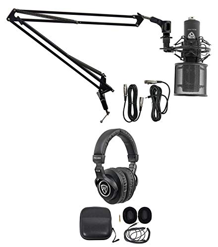 Rockville Gaming Bundle: RCM PRO Condenser Microphone, Epic Sound, DMS40 40" Microphone Boom Arm w/Desk Clamp, PRO-M50 Studio Headphones w/Detachable Cable, 3-Items