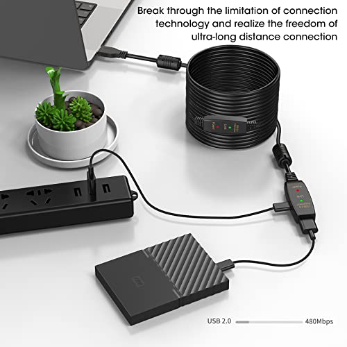 30FT Active USB Extension Cable 2.0 Male to Female with A Extension chipset Signal Booster - Active Extension/Repeate - color: USB 2.0 Extension Cable Black, size: 30FT
