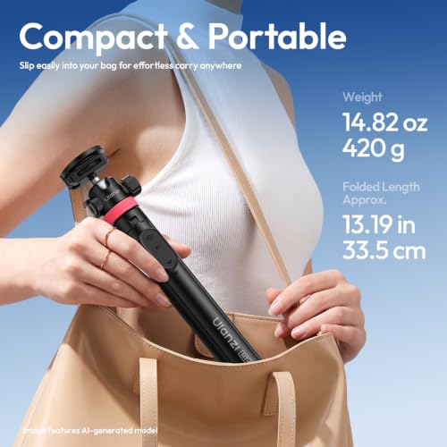 ULANZI MT44M Auto Open Magnetic Phone Tripod, 59" Selfie Stick Tripod Stand w Remote, 2-in-1 Dual Mount&1/4" Screw for Phone&Camera, 360°Ball Head for iPhone Android, Vlogging, Live Streaming, Black - color: Black