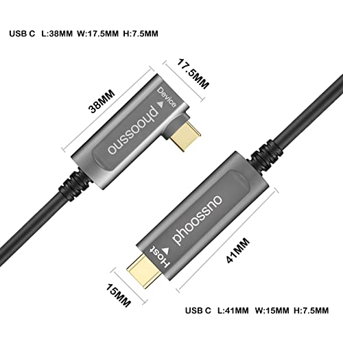 phoossno USB C to C Fiber Optical Cable USB 3.2Type C Cable 10Gbps 50FT Compatible with Microsoft Azure Logitech Camera Aver &Vaddio & Barco ClickShare Touch Screen Kinect Intel RealSense - size: 15M C-C Right 90℃