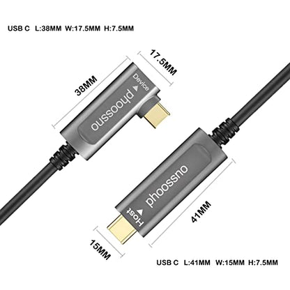 phoossno USB C to C Fiber Optical Cable USB 3.2Type C Cable 10Gbps 50FT Compatible with Microsoft Azure Logitech Camera Aver &Vaddio & Barco ClickShare Touch Screen Kinect Intel RealSense - size: 15M C-C Right 90℃