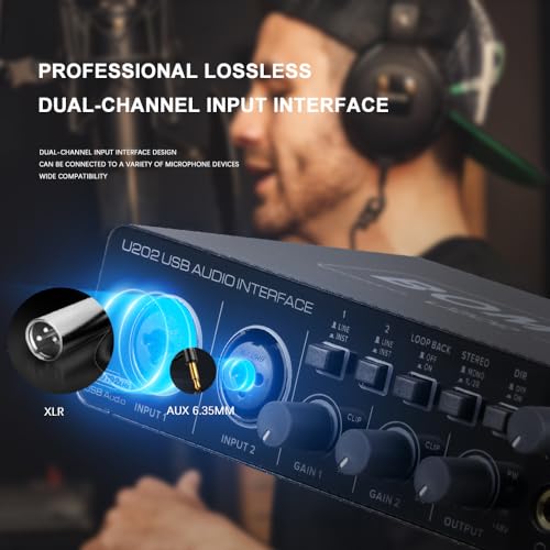 BOMGE U202 USB Audio Interface with Mic Preamplifier XLR/TSR/TS Ports,48V,32-Bit/192kHz Resolution fro computer recording,Streaming,Podcasting