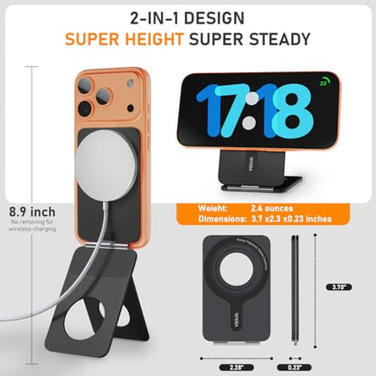IST IDEA for Magsafe Tripod, Tripod for iPhone Lightweight Aluminum Alloy & Angle Adjustment & Strong Magnets iPhone Tripod Stand Compatible with 17/16/15/14/13/12 (Included Metal Ring) - color: Black