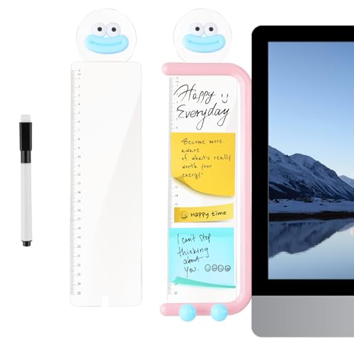 MEGREZ Acrylic Monitor Memo Board, Transparent Erasable Message Panel with Phone Stand & Ruler, White Office Desk Accessory for Computer, Reusable Sticky Note Board for Home Office/Study, Left, Pink - color: Pink, size: Left