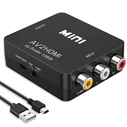 RCA to HDMI Converter, RCA to HDMI Adapter, 1080P Mini RCA Composite CVBS AV to HDMI Video Audio Converter Adapter Support PAL/NTSC for N64 Wii PS2 PS3 Xbox VHS - color: Converter (Single)