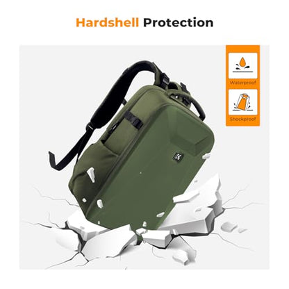 K&F CONCEPT Camera Backpack,Hardshell Photography DSLR Camera Bag with 15-15.6 Inch Laptop Compartment Hard Shell Camera Case Compatible with Canon/Nikon/Sony/DJI Mavic Drone - color: Green
