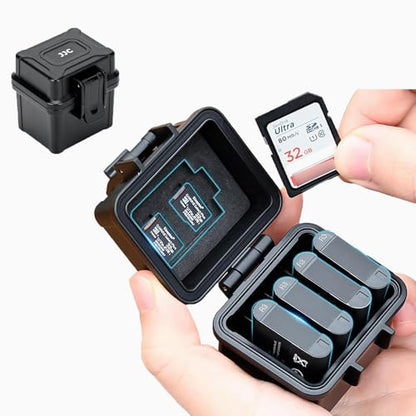 DB-110 LI-92B LI-90B NP-50 Battery and SD Micro SD Card Case, Water-Resistant & Shockproof, Camera Battery Case Holder Storage Box for 4X DB-110/LI-90B/LI-92B/EN-EL19/EN-EL10/NB-13L/NP-BX1/SLB-11A - size: for Battery x 4 + 1 SD + 2 MicroSD