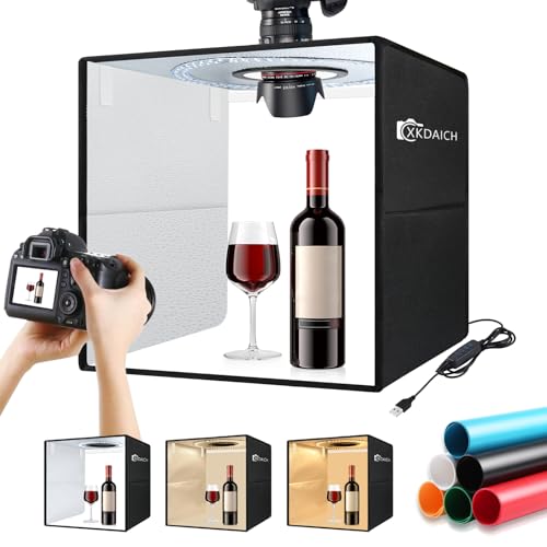 16x16 Inch Portable Folding Photo Studio Shooting Tent Box with Dimmable Ring Light USB, 3 Color Temperatures & 6 Colors PVC Backdrops for Product Photography, YouTube Videos, Smartphone - size: 16×16 inch