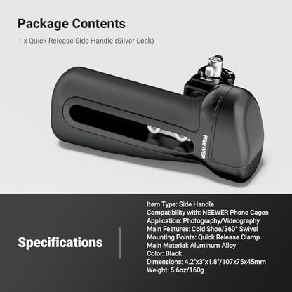 NEEWER Quick Release Side Handle with Anti Off Cold Shoe, 360° Rotation, Silicone Nonslip Grip, Compatible with iPhone 16 Pro Max S25 Ultra Phone Cage Accessories, PA148 - style: PA148