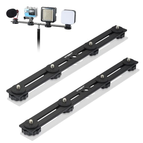 UTEBIT Straight Flash Mount 1/4-3/8 Thread Hole Tripod Mount, 13 inch Flash Bracket with 1/4“ Hot Shoe, Long Dual Speedlite Tripod Mount Bracket Extension Bar for DSLR Camera/LED Light/Microphone - size: 13 Inch