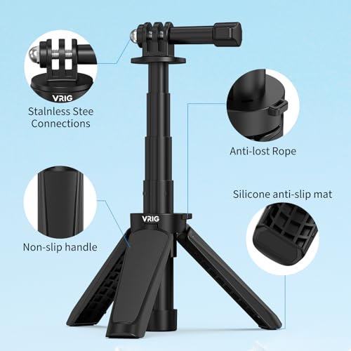 VRIG TP29 Extenable Mini Camera Tripod,Portable Small Handle Grip Desktop Webcam Selfie Stick Tripod for DJI Osmo Action 5Pro/4/3/AKASO Brave EK7000,Pole Tripod for Action Camera Hero 13 12 11 10 Max - size: 11.3" Tripod