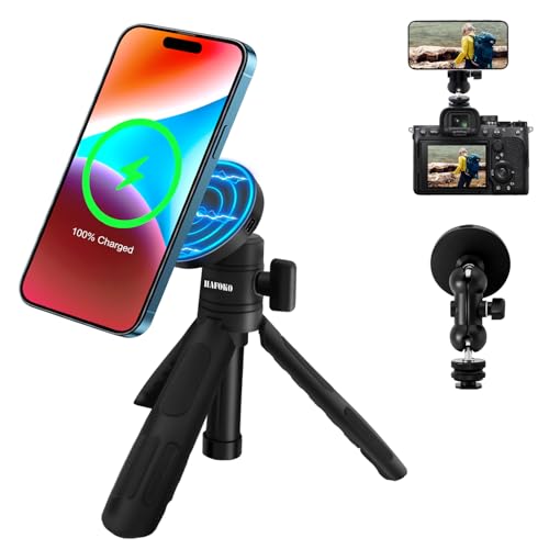 HA-W08 Magnetic Selfie Stick Wireless Charging Tripod Magnetic Wireless Charging Mount Desktop Smartphone Extension Tripod Magnetic Holder w Magic Arm compatibel for iPhone 15/14/13/12