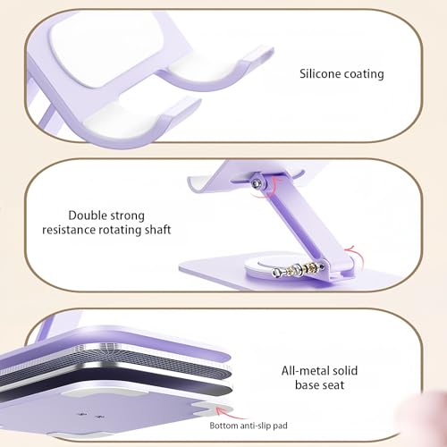 Carbon Steel Desktop Phone Stand Foldable Adjustable with Rotating Base for Video Calls Phone Tablet Portable Foldable Adjustable Desktop Rotating Desk Video Calling Online Learning Movie Hands - color: Purple