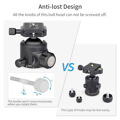 Low Profile Tripod Ball Head-INNOREL N44, Black, Panoramic CNC Metal Camera Tripod Ball Head with Two 1/4" Screw Arca Swiss Quick Release Plates for Tripod,Monopod,DSLR,Camcorder,Max Load 55lbs/25kg - size: N44-Black