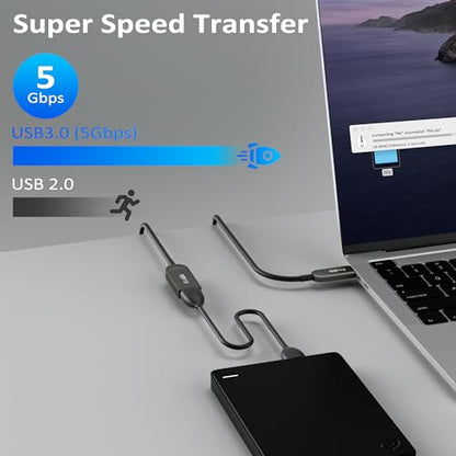 Kxable USB 3.0 Extension Cable 50 Feet, USB Active Fiber Optical Male to Female Extender Cord, High Speed 5Gbps Data Transfer, Support USB 3.0 & USB 2.0, for Webcam, USB Hub, VR, Hard Drive, Printer - size: 50 Feet (Fiber Optic)