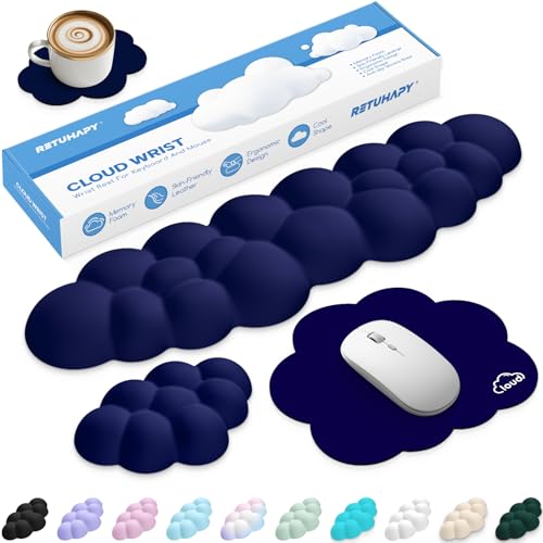 Cloud Wrist Rest Keyboard Cushion, 4-in-1 Ergonomic Cloud Keyboard Wrist Rest and Mouse Pad Set with Memory Foam Arm Support for Palm, Cute Desk Accessory for PC Gaming Setup, Dark Blue - color: 10 Dark Blue, size: Full Size