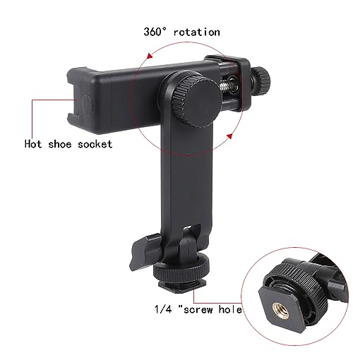 Multifunctional Universal Cell Phone Tripod Mount Adapter 360 Rotation Camera Hot Shoe Phone Holder Compatible with Canon Nikon Sony DSLR