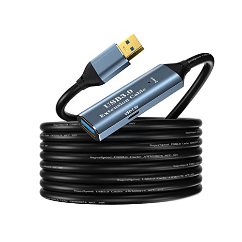 USB 3.0 Extension Cable 16.4FT Type A Male to Female Active Extender Cord with 1 Extension Chipsets Signal Booster and 1 USB-C Charging Port, for Webcam, PlayStation, Printer, Camera - size: 16.4FT