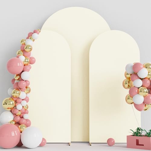 Wokceer Wedding Arch Backdrop Cover 7.2FT, 6FT, 6FT Spandex Set of 3 Wedding Arch Stand Covers Round Top Chiara Backdrop Stands Cover for Birthday Party Ceremony Banquet Decor Ivory - color: Ivory, size: 7.2FT,6FT,6FT