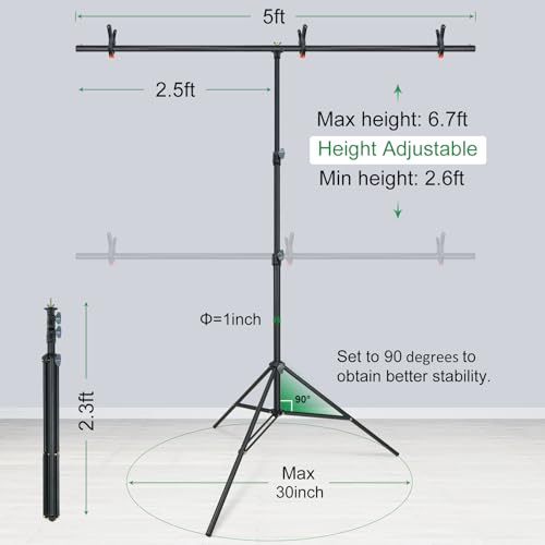 LINCO Lincostore Green Screen Backdrop Kit 5x6.7ft, Portable Green Screen Stand with T-Shape Stand Holder, Carrying Bag for Photography, Party, Decoration, Streaming, Video AM207
