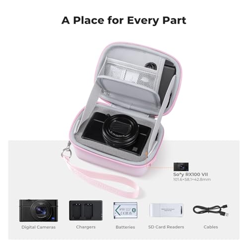 K&F CONCEPT Carrying Case for Digital Camera, Hard Shell Protective Travel Case Compatible with Ricoh GR III/GR IIIX/for Sony ZV-1 RX100/ for Canon G7X Mark III/G5X Mark II (Case Only) - color: Pink