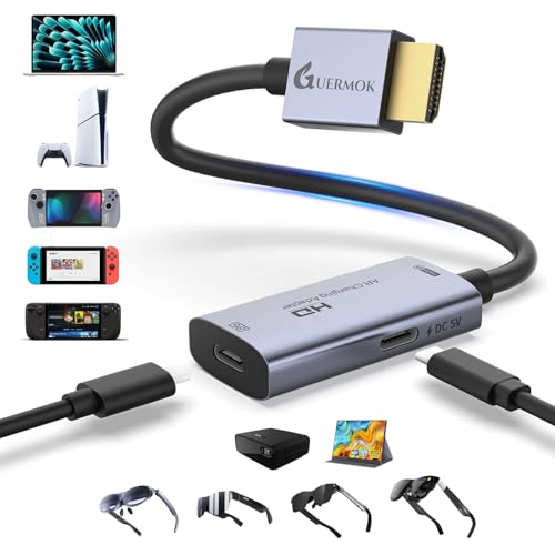 Guermok AR Glasses HDMI to USB-C Display Adapter, 4K@60Hz HDMI Source to USB-C Display Converter, for XREAL One/Air 2 Pro/RayNeo/Rokid, Switch 2/1, Xbox1, PS4/5, Portable Monitors (Silver) - color: Silver, size: 0.74FT