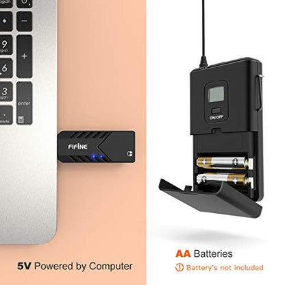 FIFINE Wireless Microphones for Computer, USB Wireless Microphone System for PC and Mac, Headset UHF System with USB Receiver,Transmitter, Headset and Clip Lavalier Lapel Mic-K031B