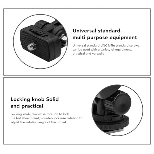 Gavigain Hot Shoe Mount Adapter Mini Ball Head Cold Shoe Mount Adapter 1/4" Screw 180 Degree Swivel for DSLR Camera, Camcorder, Microphone, Video Monitor