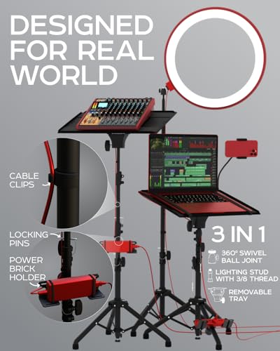 PropVue Projector Tripod Stand, Height Adjustable 27" to 62" & Floor Projector Stand, Portable Laptop Stand, Camera & Light & Ball-Joint – Well-Made, Easy-to-Adjust, DJ Rack & Music or Movie stand