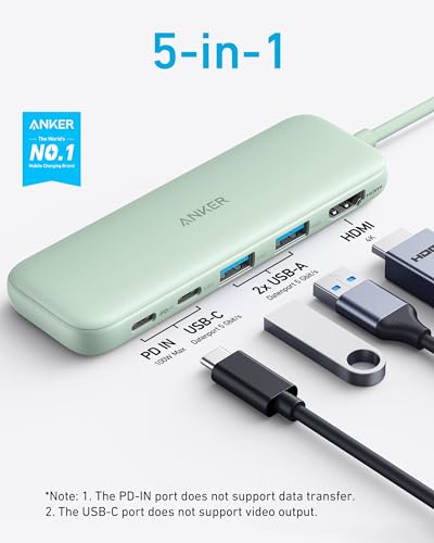 Anker USB C Hub, 5-in-1 USBC to HDMI Hub with 4K Display, 5Gbps USB-C and 2 5Gbps USB-A Data Ports for MacBook Pro, MacBook Air, Dell XPS, Lenovo Thinkpad, HP Laptops and More (Green) - color: Green