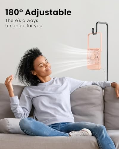 Koonie USB Desk Fan, Strong Wind Ultra Quiet Small Personal Fan with 180° Tilt Folding and 3 Speeds Adjustable, USB-C Corded Powered Mini USB Fan for Office Desktop Bedroom Pink, NO BATTERY | 180° Tilt Folding & 3 Speeds Adjustable, USB-C Corded Powered P