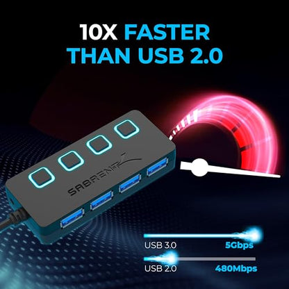 SABRENT 4 Port USB 3.0 Hub with Individual LED Lit Power Switches, Includes 5V/2.5A Power Adapter (HB-UMP3)