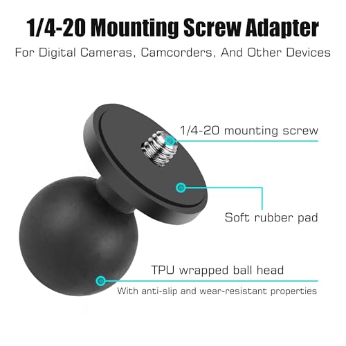 GEPULY 2pcs 1''/25mm Ball Head Mount 1/4"-20 Threaded Stud+Tripod Adapter for Gopro Hero Series/AKASO/Insta360/DJI OSMO Action Camera, Fit RAM Ball Head Mount B Size Double Socket Arm