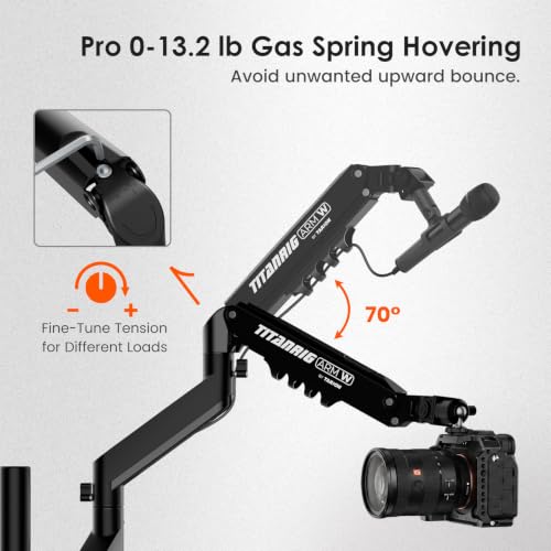 TARION Pneumatic Camera Mount 25" Modular 3-Section Titanrig Arm W | 0-13.2 lbs Load, Compatible with Titanrig 35mm Rod, Gas Spring Floating Arm, with 1/4" 3/8" Screw Ballhead, Phone Holder - size: Arm W (Pneumatic - Camera)