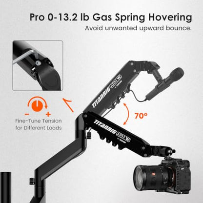 TARION Pneumatic Camera Mount 25" Modular 3-Section Titanrig Arm W | 0-13.2 lbs Load, Compatible with Titanrig 35mm Rod, Gas Spring Floating Arm, with 1/4" 3/8" Screw Ballhead, Phone Holder - size: Arm W (Pneumatic - Camera)